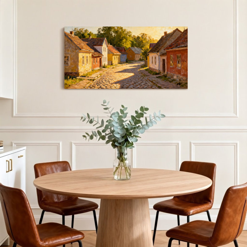 Scénique et paysages urbains, rue de village rustique avec maisons colorées, H 16 po x l 32 po