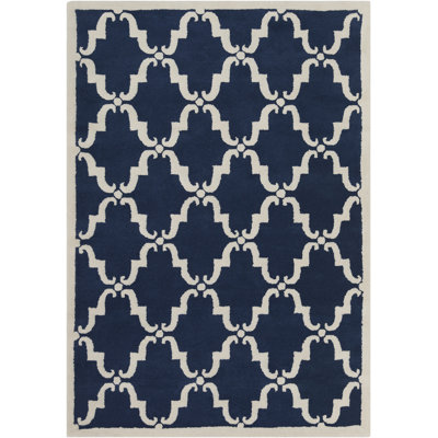 Acworth Authentic Hand-Tufted Handmade Navy & Ivory Modern Trellis Wool Area Rug
