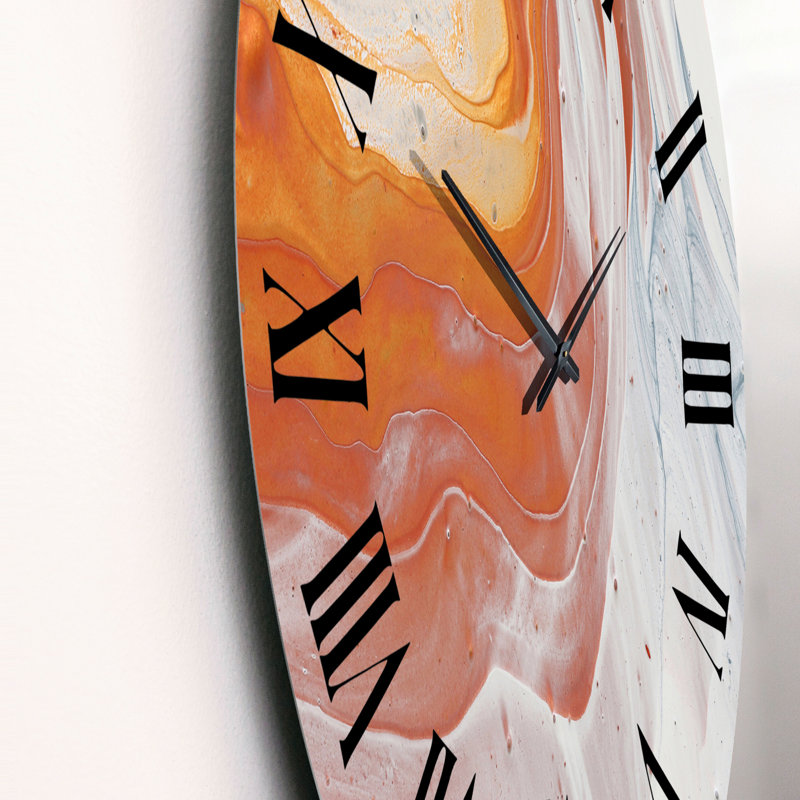 Horloge murale orange, blanc et marbre gris, Petit