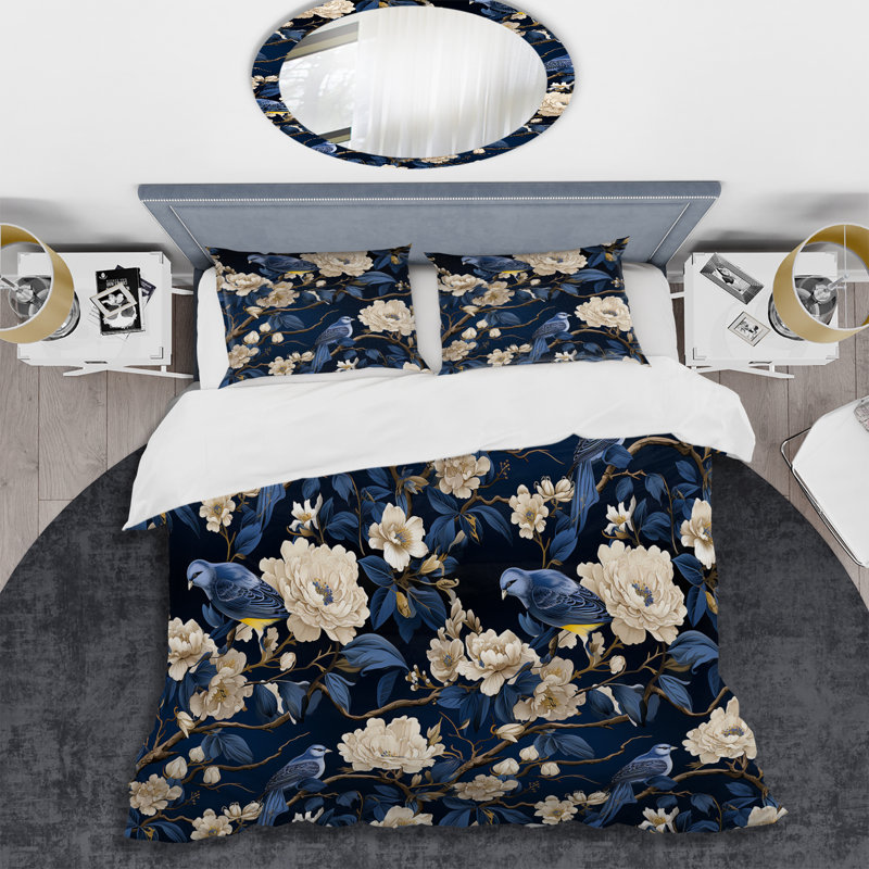 Cobalt Chinoiserie Garden Victorian Pattern - Ensemble de housse de couette à motif floral
