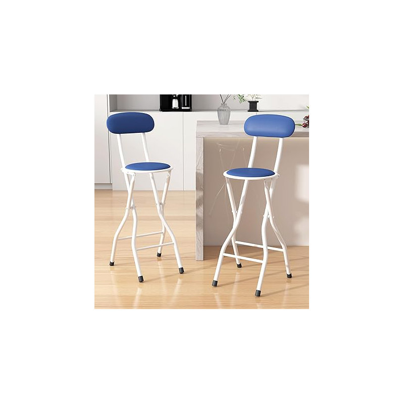 Upholstered Counter Stool with Metal Frame, Blue/White