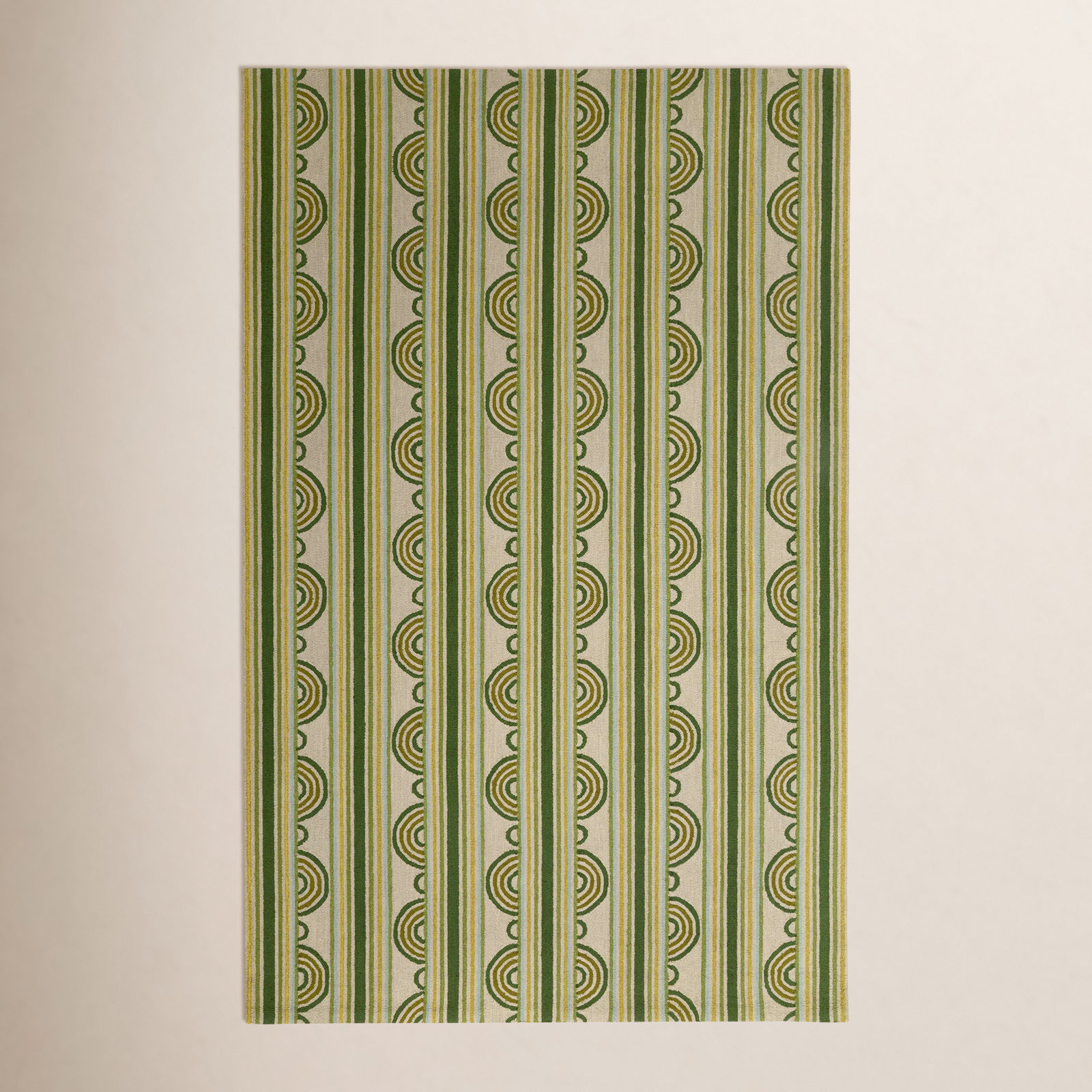 Button Olive Hand-Hooked Striped Wool Rug, Rectangle 7'6" x 9'6"
