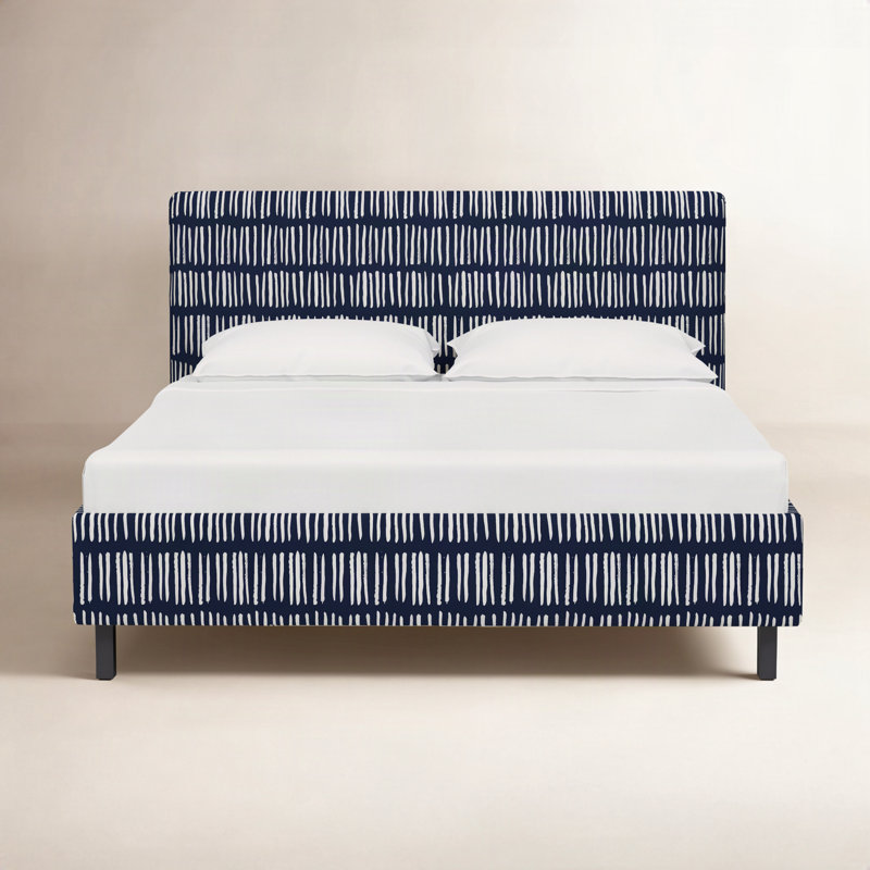 Lazlo Upholstered Platform Bed, Queen, Striped, Dash Navy