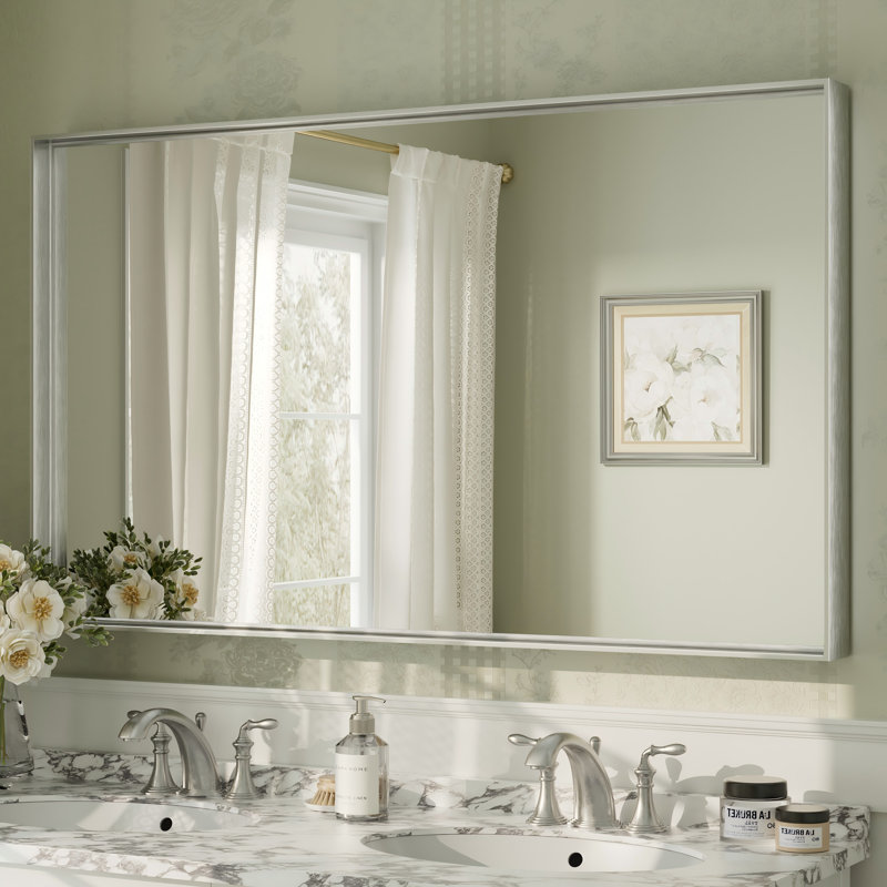 Miroir mural Aevar, 48 po x 30 po, Argent brossé