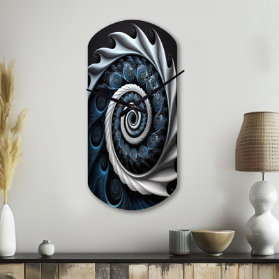 Blue And White Stained Liquid Glass II - Abstract Spirals Cylinder Metal Wall Clock, Blue Asymmetrical Metal Clock Print