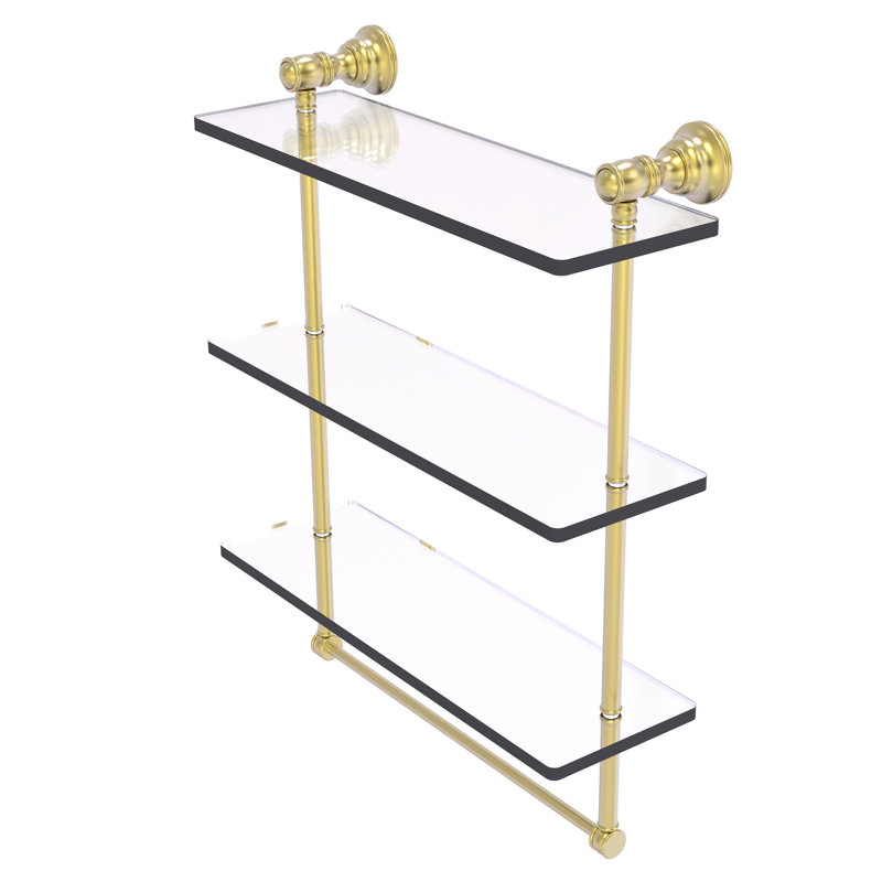 Freyja 3 Piece Glass Tiered Shelf with Towel Bar, 19.7" H x 16" W x 5.54" D, Satin Brass