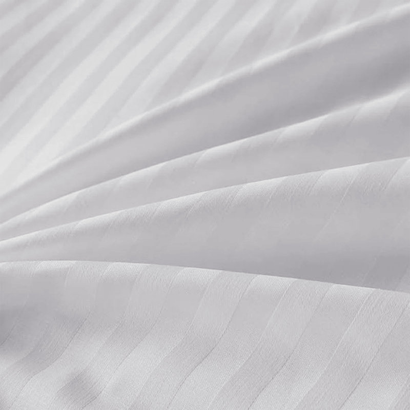 4-Piece Striped High Quality Duvet Cover Set with Fitted Sheet & 2 Pillowcases , White