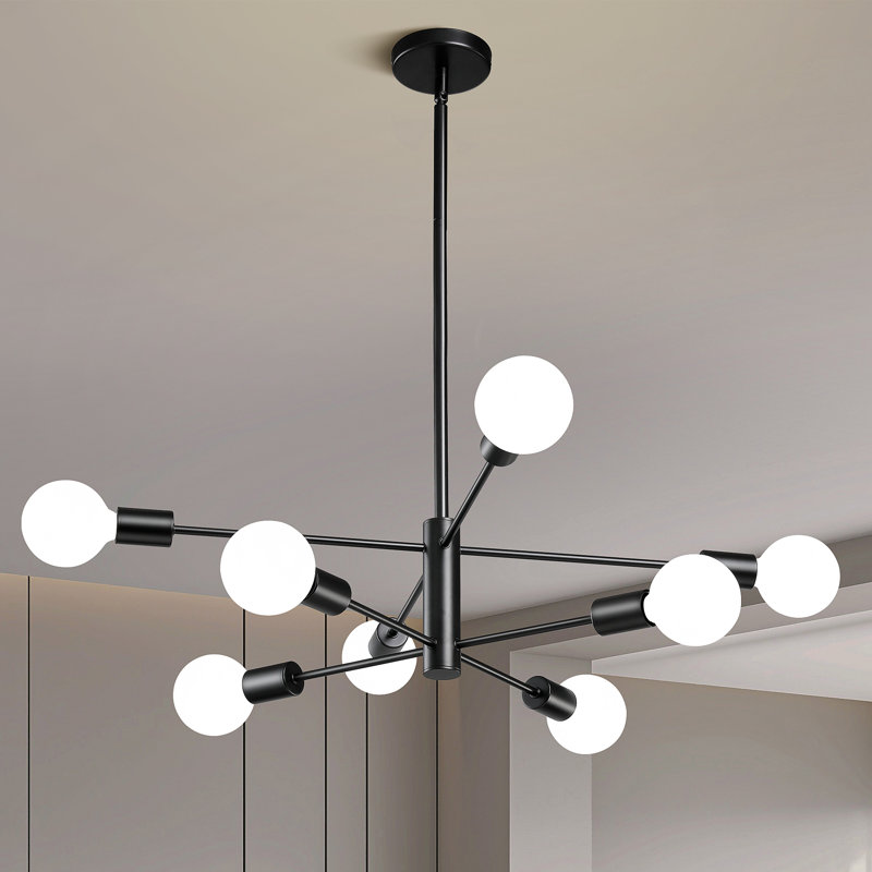 Luminaire suspendu moderne Mid-Century lustre moderne Spoutnik, lustre noir et or George Oliver, Noir, 8