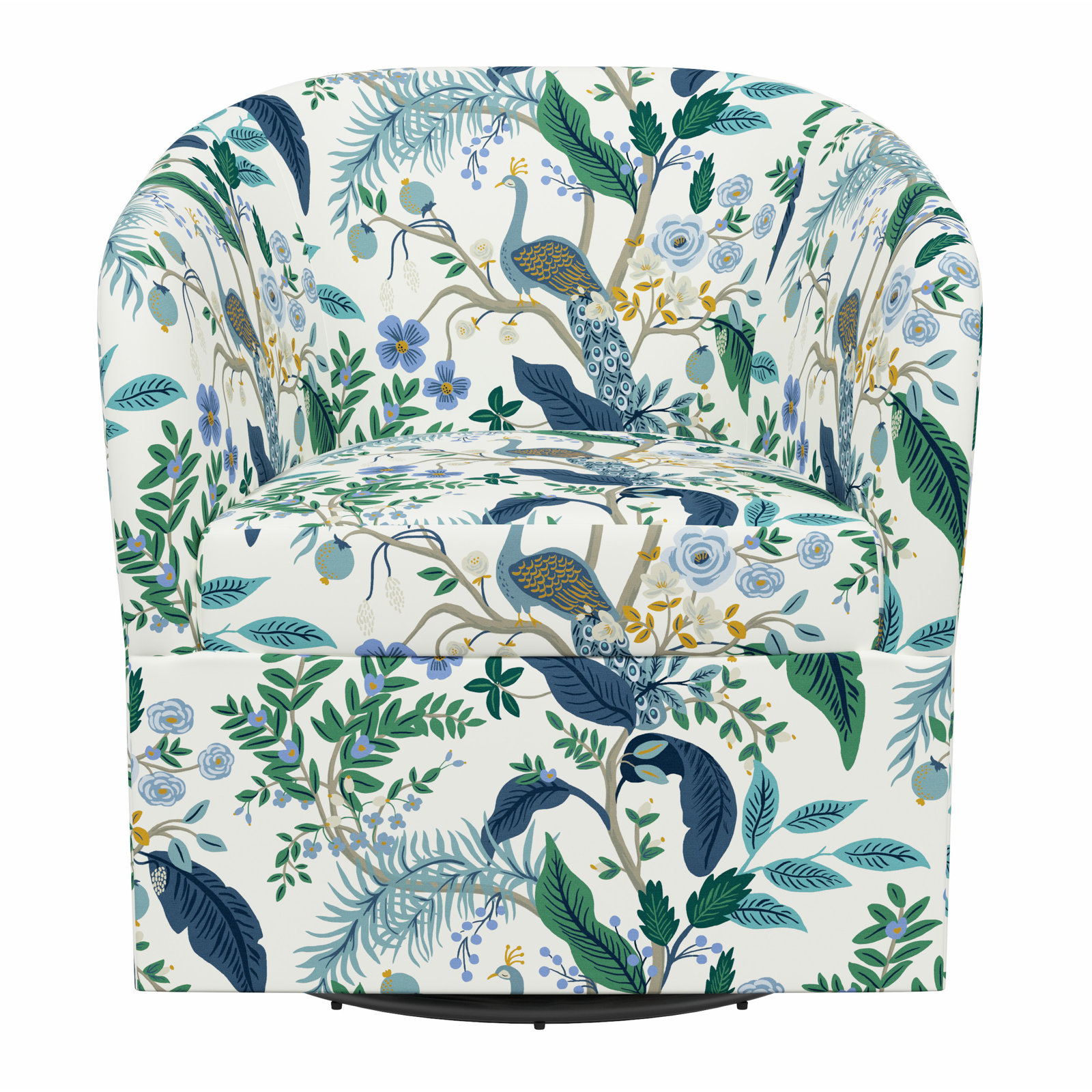 Swivel Accent Chair, Rpc Peacock Blue & White Linen