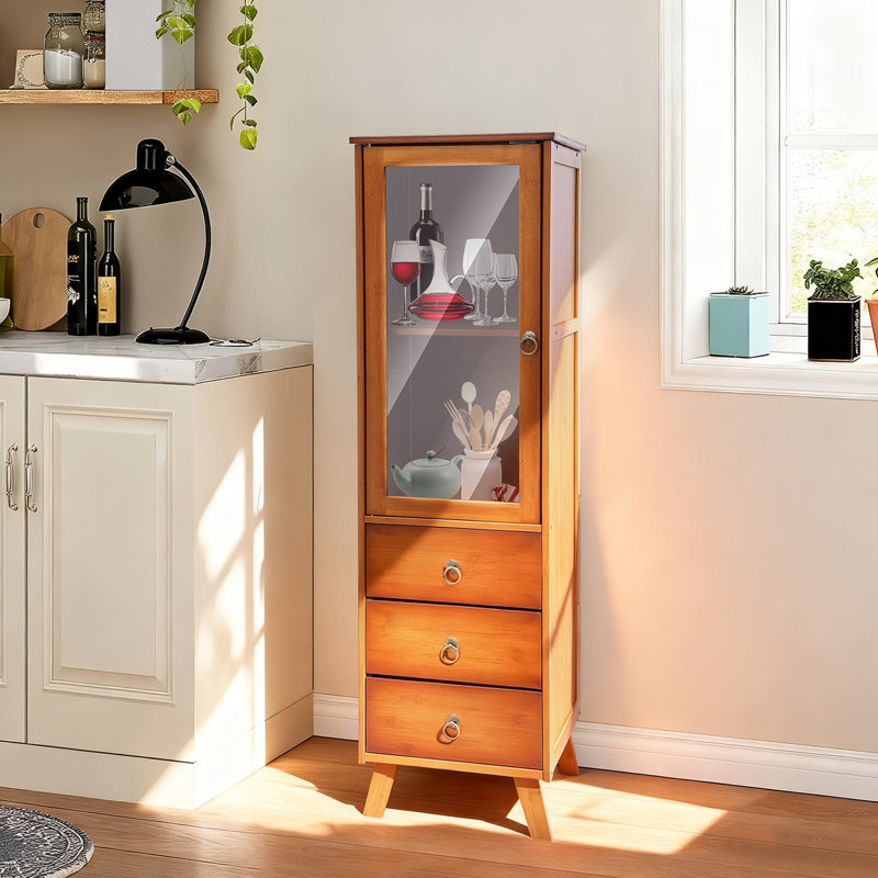 Dinuba Rattan Freestanding Linen Cabinet With Drawers