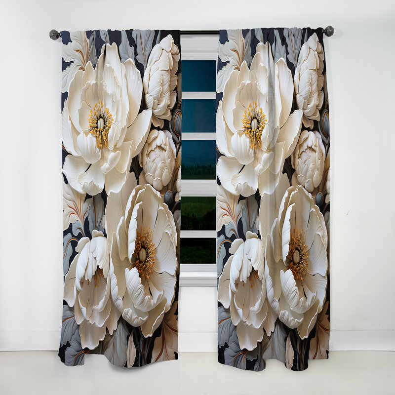 Khadijatou Minimalism White Tulips Symphony III - Traditional Curtain - Velvet Room Darkening - 1 Panel, 52" W x 108" L