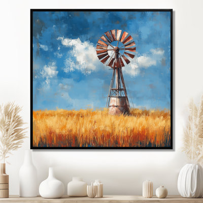 Art mural de moulin à vent, décor de paysage de ferme, moulin à vent rustique dans un champ de blé