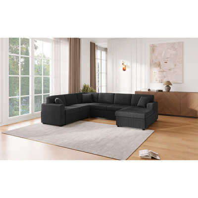 Canapé modulaire surdimensionné en U de 115,3 po avec méridienne et trois coussins décoratifs moelleux pour le salon