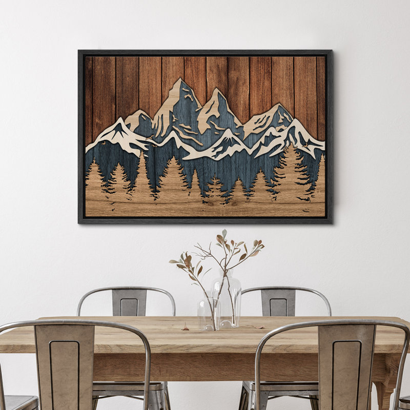 «Western Wood Effect Landscape Mountain Range Nature Forest Rustic Cabin Office Office», reproduction d'art sur toile encadrée