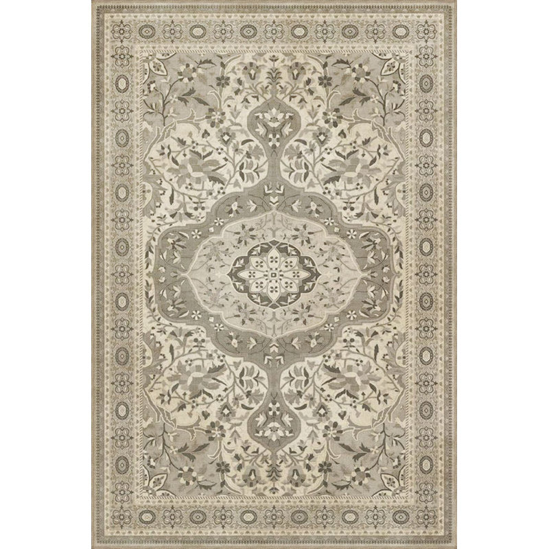 Tapis crème lavable à la machine à motif floral traditionnel crème, Sous-tapis carré 3 pi 3 po inclus