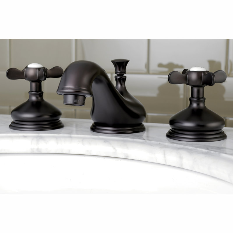 Kingston Brass Essex Two-Handle 3-Hole Deck Mount Widespread Bathroom Faucet with Brass Pop-Up Drain, Oil Rubbed Bronze
