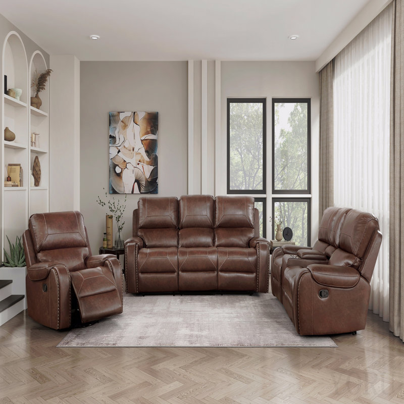 Fauteuil oscillant pivotant inclinable en similicuir brun avec garniture cloutée traditionnelle 1pc