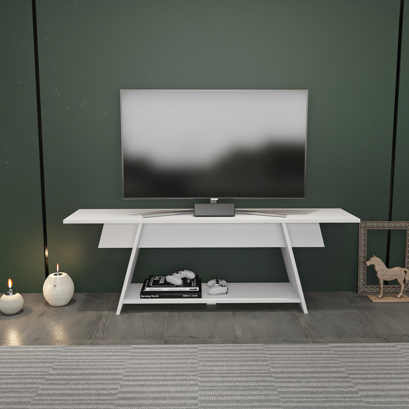 Meuble télé 59 po pour téléviseur de 70 po ou moins Bearnice, H 19,7 po x l 59 po x P 35 po, Blanc