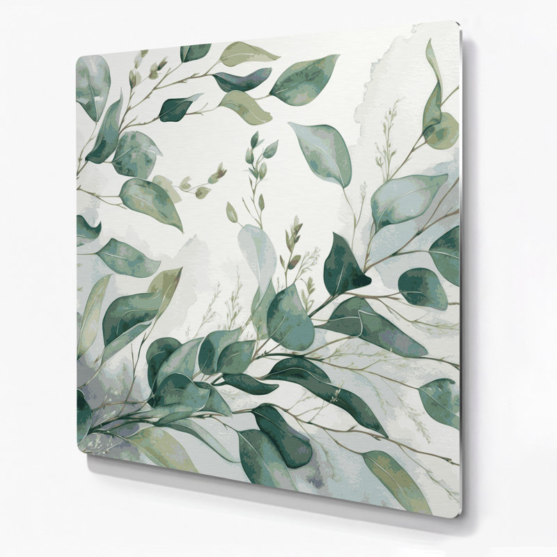 «Botanical Eucalyptus Beige», art mural en métal, H 96 po x l 96 po x P 0,05 po