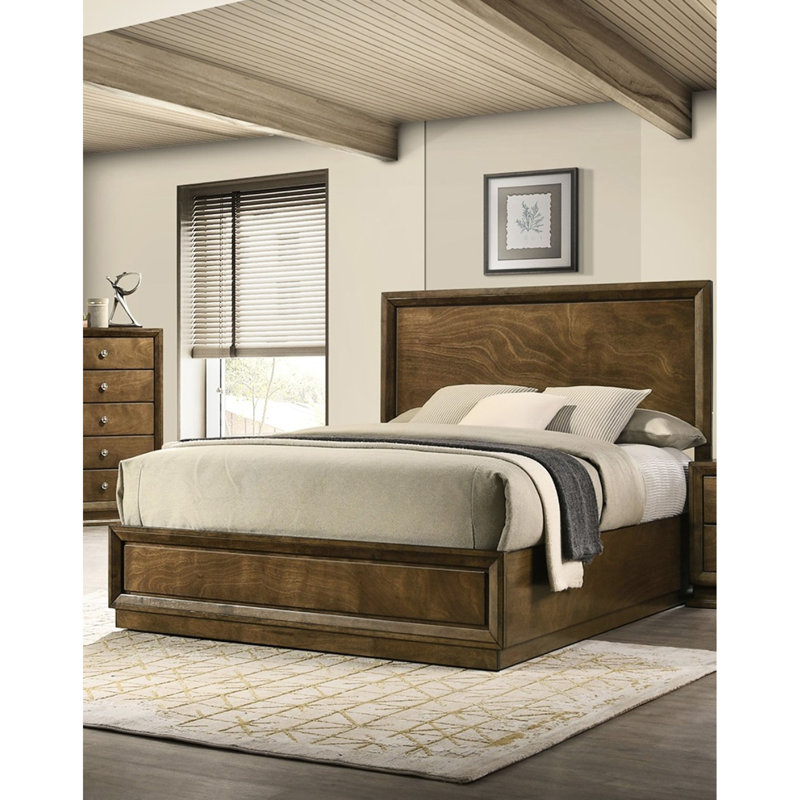 Transitional Full Size Bed, Walnut Solid Rubberwood Bed Frame, Veneer, Engineered Wood, High Headboard Advantage Bedroom Style, Bedframe, Charming