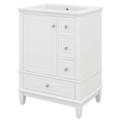 Ensemble de meuble-lavabo autoportant 24 po avec comptoir en céramique 24 po avec 3 tiroirs et une porte avec supports de rangement