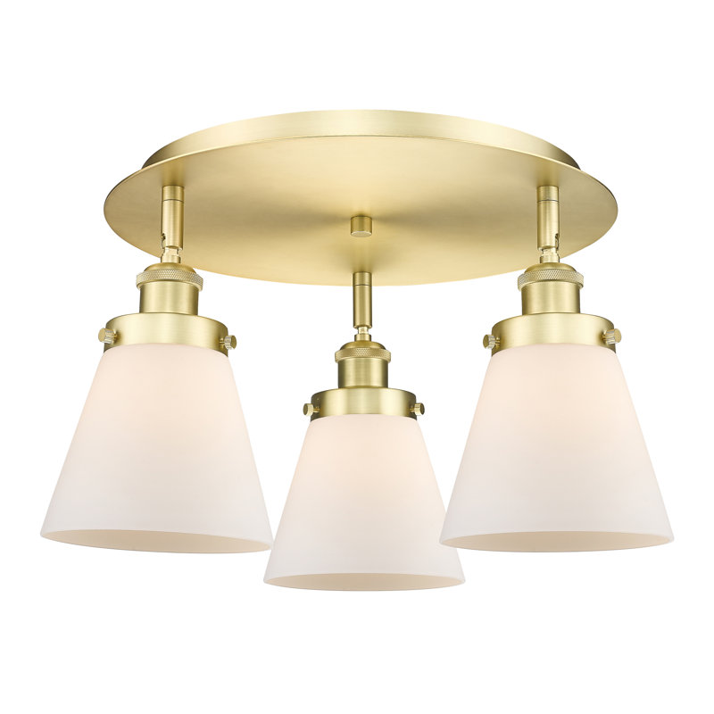 Plafonnier encastré 3 lumières Cone, Blanc mat, Or satiné