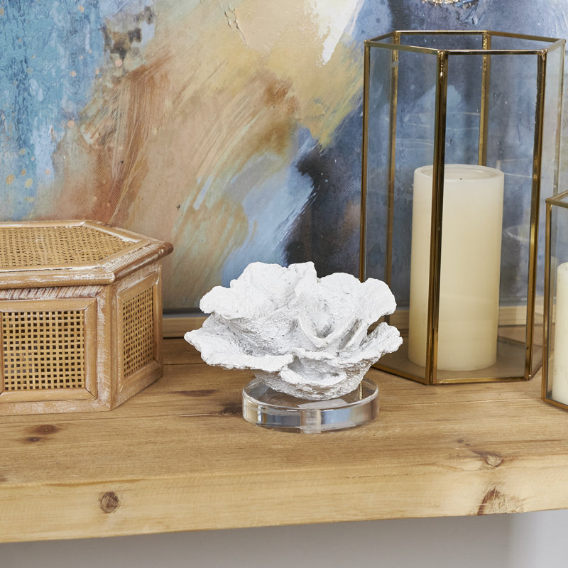 Cole And Grey Polystone Small Textured Coral Sculpture With Clear Acrylic Base