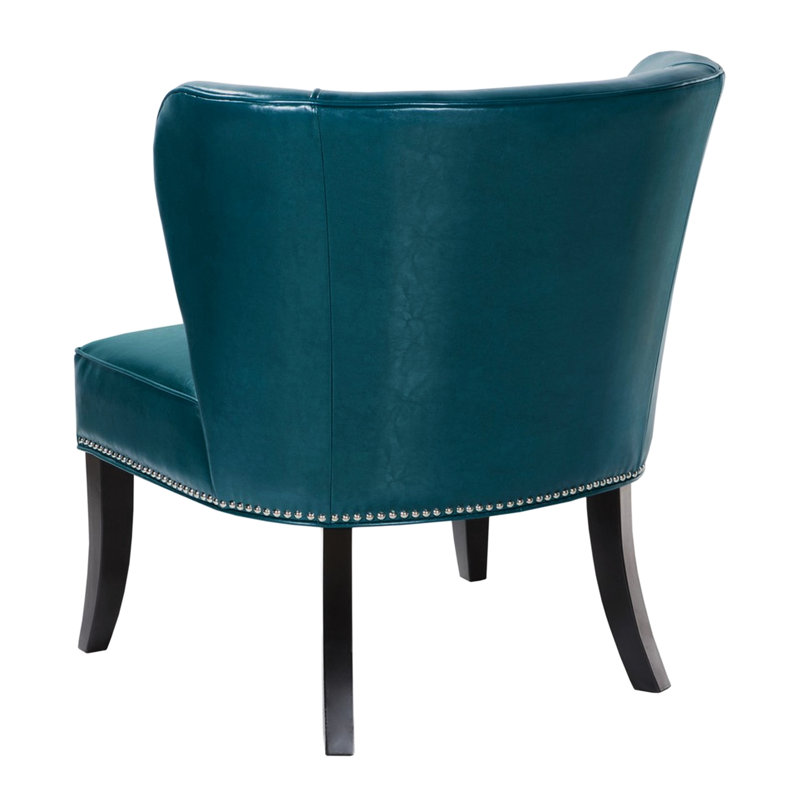 Fauteuil d'appoint bleu avec accoudoirs en bois massif et similicuir: bois, cuir, mousse haute