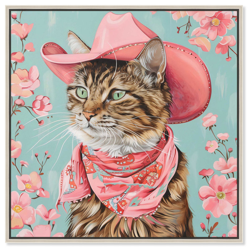Art d'un animal sur toile rose, Cadre argenté, H 31 po x l 31 po