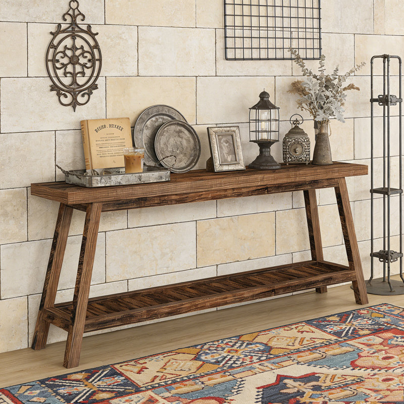 Farmhouse Entryway Table 2-Tier Sofa Table, Rustic Brown