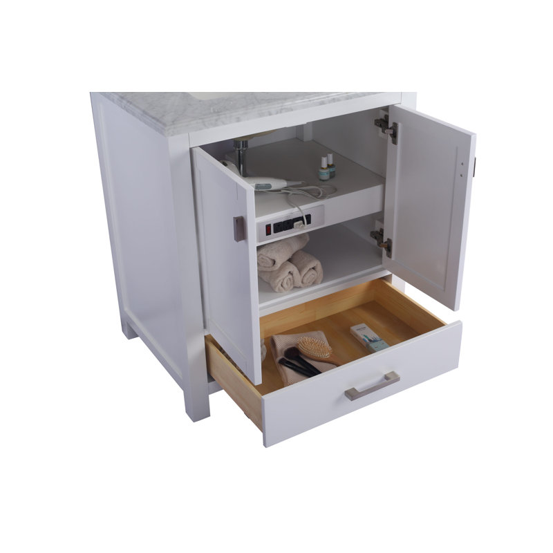 Mariário 30'' Single Bathroom Vanity with Solid Surface Top, White, Matte White