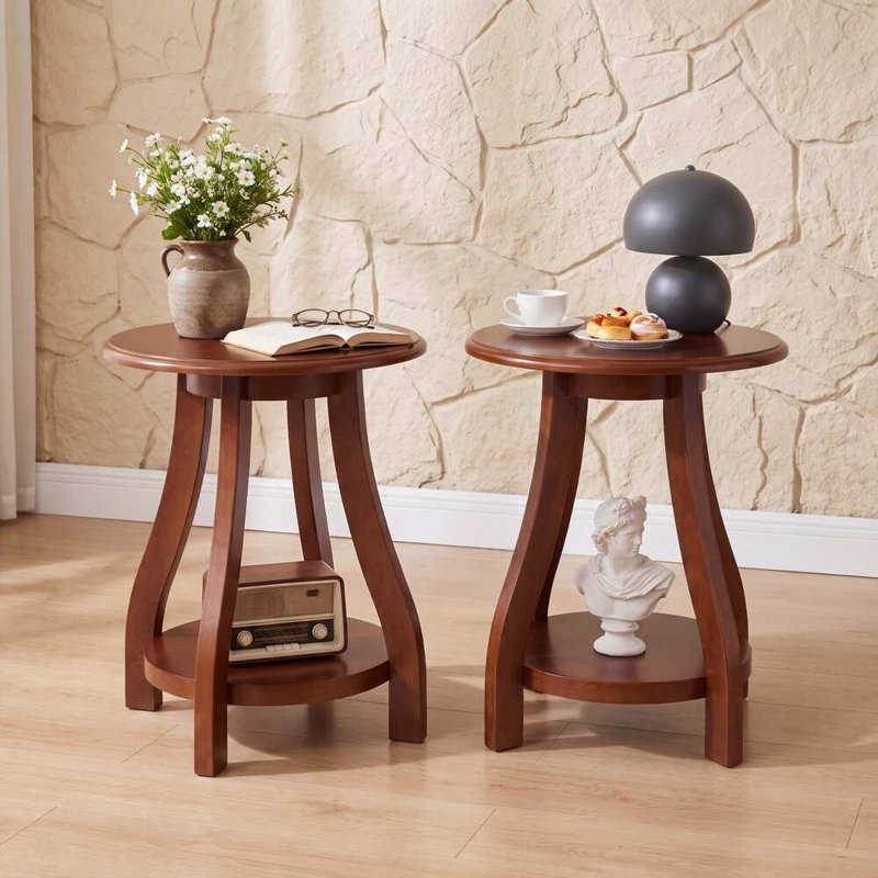 Ensemble de 2 tables d'appoint rondes en bois massif, de petites tables rondes pour le salon ou la chambre.