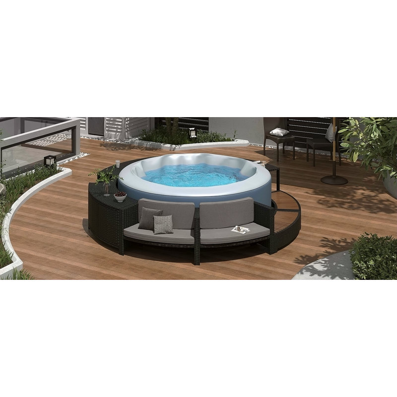 Ensemble de canapé en rotin de spa avec cadre de spa avec espaces de rangement, mini canapé et coussin confortable pour patio