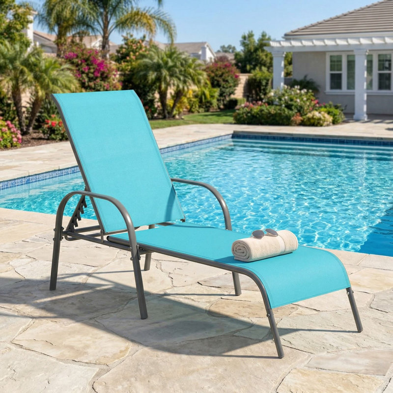 All-Weather Adjustable Folding Patio Chaise Lounge Chair, Multi-Gear Adjustable Backrest & Breathable Water-Resistant Fabric, Suitable For Poolside, Backyard, Patio