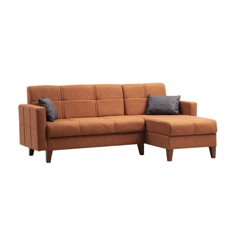 Canapé-lit d'angle Laquieta, 100 % polyester rouge tuile