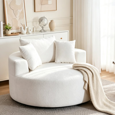 Chaises d'appoint rondes 54 "en chenille beige, chaise longue moderne et confortable