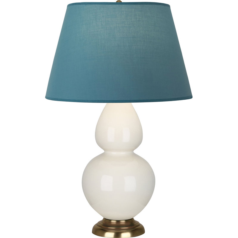 Lampe de table double gourde en céramique, Bleu vif / gris, Os verni / laiton, Laiton