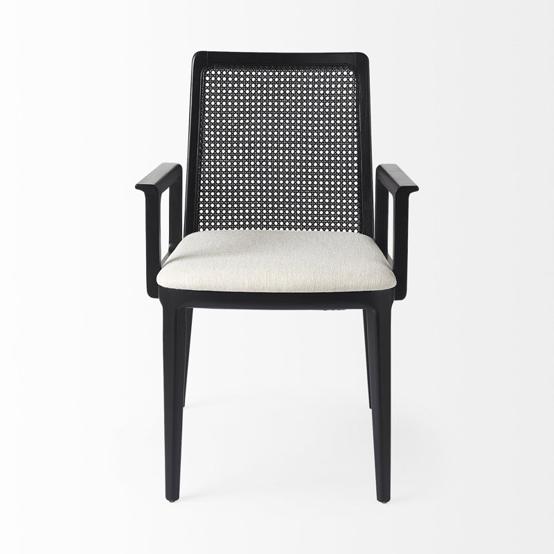 Chaise de salle à manger rembourrée en tissu crème et noire