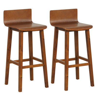 29" Wood Bar Stools With Solid Back & Seat Mid Century Bar Chairs