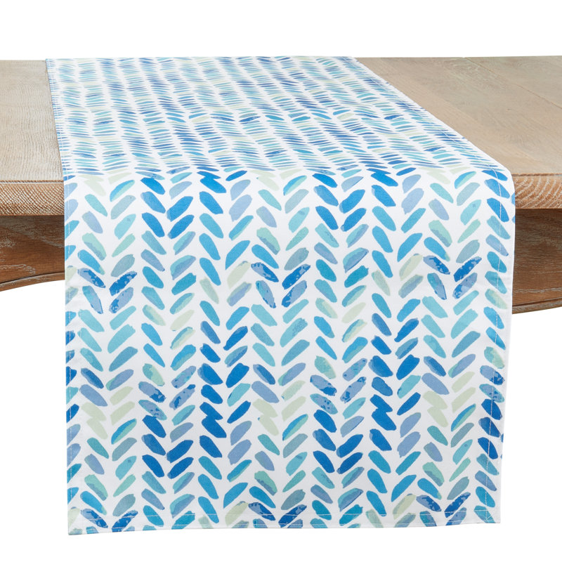 Chevron Table Runner With Watercolor Design, 54" x 16"