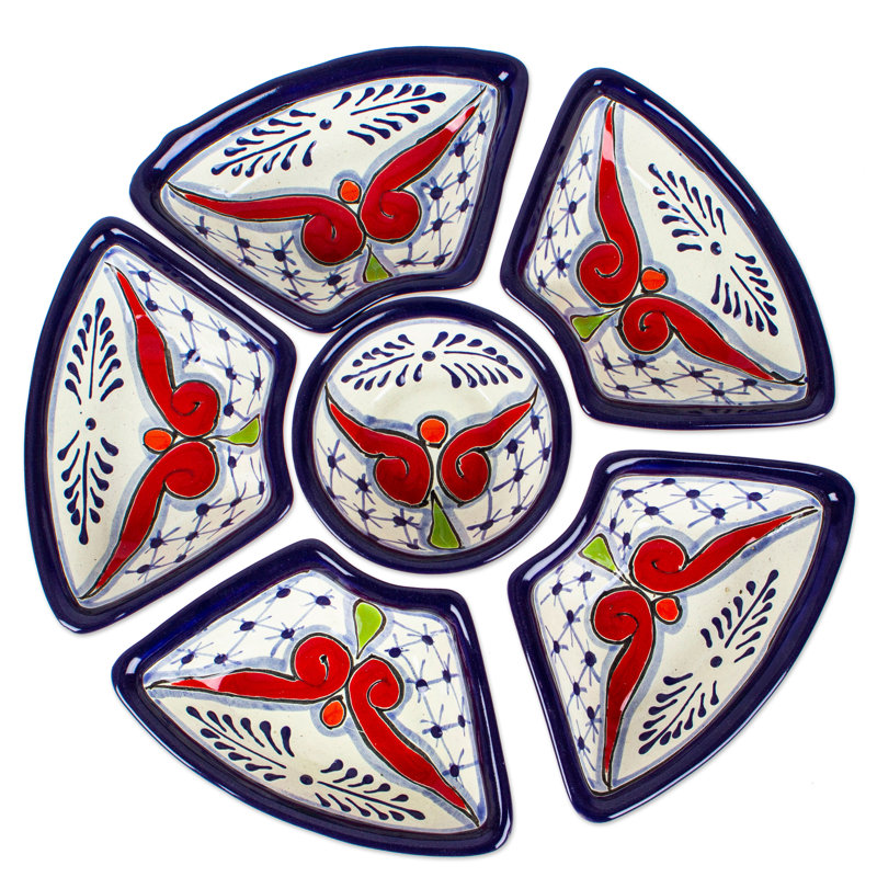 Bungalow Rose Handmade Marvelous Flowers Ceramic Appetizer Bowls (7 Pieces)