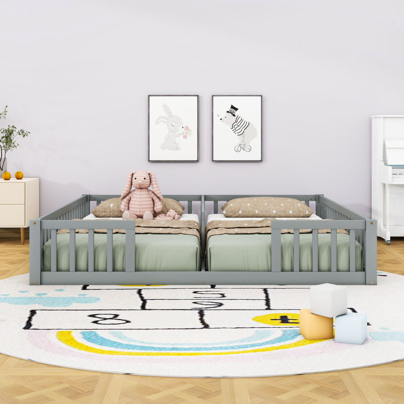 Lit sur pied avec clôture, gris