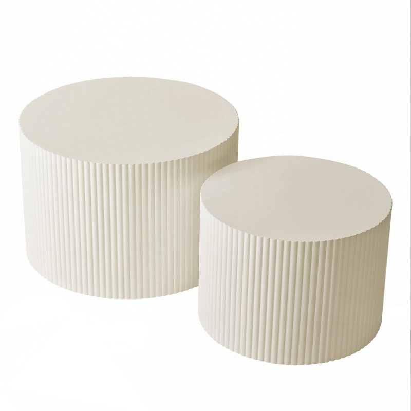 Wave Stripe Nesting Coffee Table Set for Living Room, Bedroom, Beige(Set of 2 Pieces), Beige