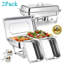Ensemble de 2 réchauds à réchaud en acier inoxydable 8 pte pour buffet avec 2 moules à nourriture demi-taille