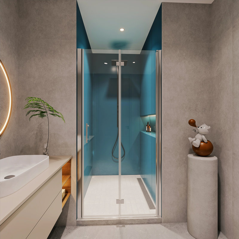 1 3/8" Adjustment,Universal Pivot Shower Door, With 1/4" Tempered Glass Finish 3072, Chrome