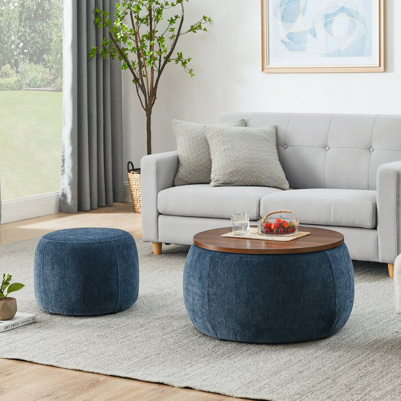 Repose-pieds rond avec rangement, fonction 2 en 1, comme table de bout et repose-pieds, avec petit siège (25 po x 25 po x 14,7 po)
