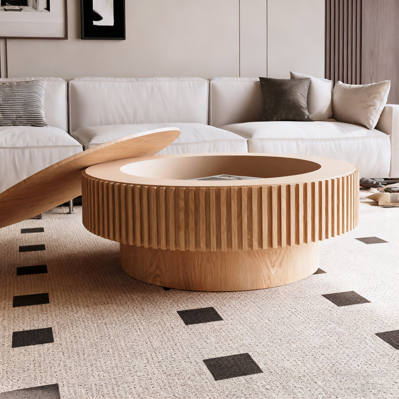 Table basse avec rangement Timeshia, Bois naturel, H 14 po x l 31,5 po x P 31,5 po