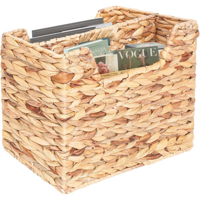 Magazines Holder - Wicker Magazine Rack, Handwoven Magazine Holders For Bathroom, Magazine Organizer For Books, Newspaper, Water Hyacinth Magazine Basket, 14.2 X 11.4 X 6.7 Inch