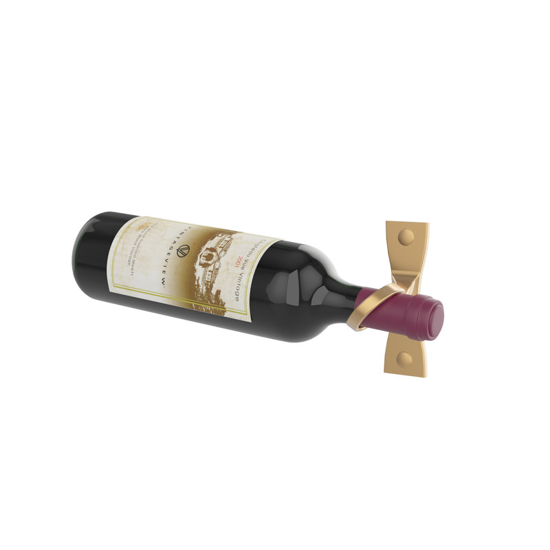 Lleucu 1-Bottle Helical Wall-Mounted Metal Wine Rack in Golden Bronze - 5”, Left-Facing, Golden Bronze, 5" H