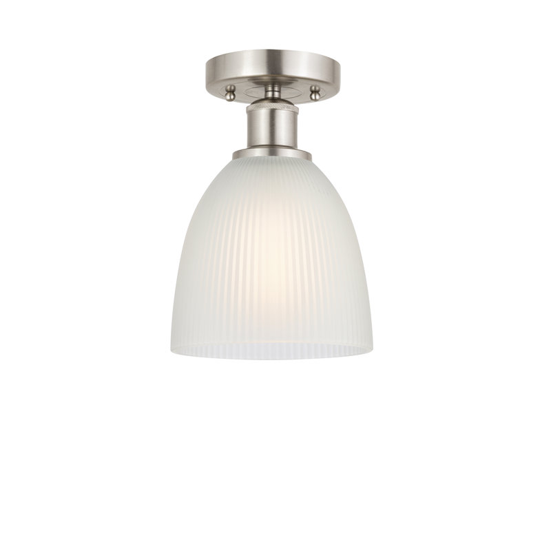 Plafonnier semi-encastré en verre Philomene, Nickel satiné brossé, H 9,13 po x l 6 po x P 6 po, Blanc